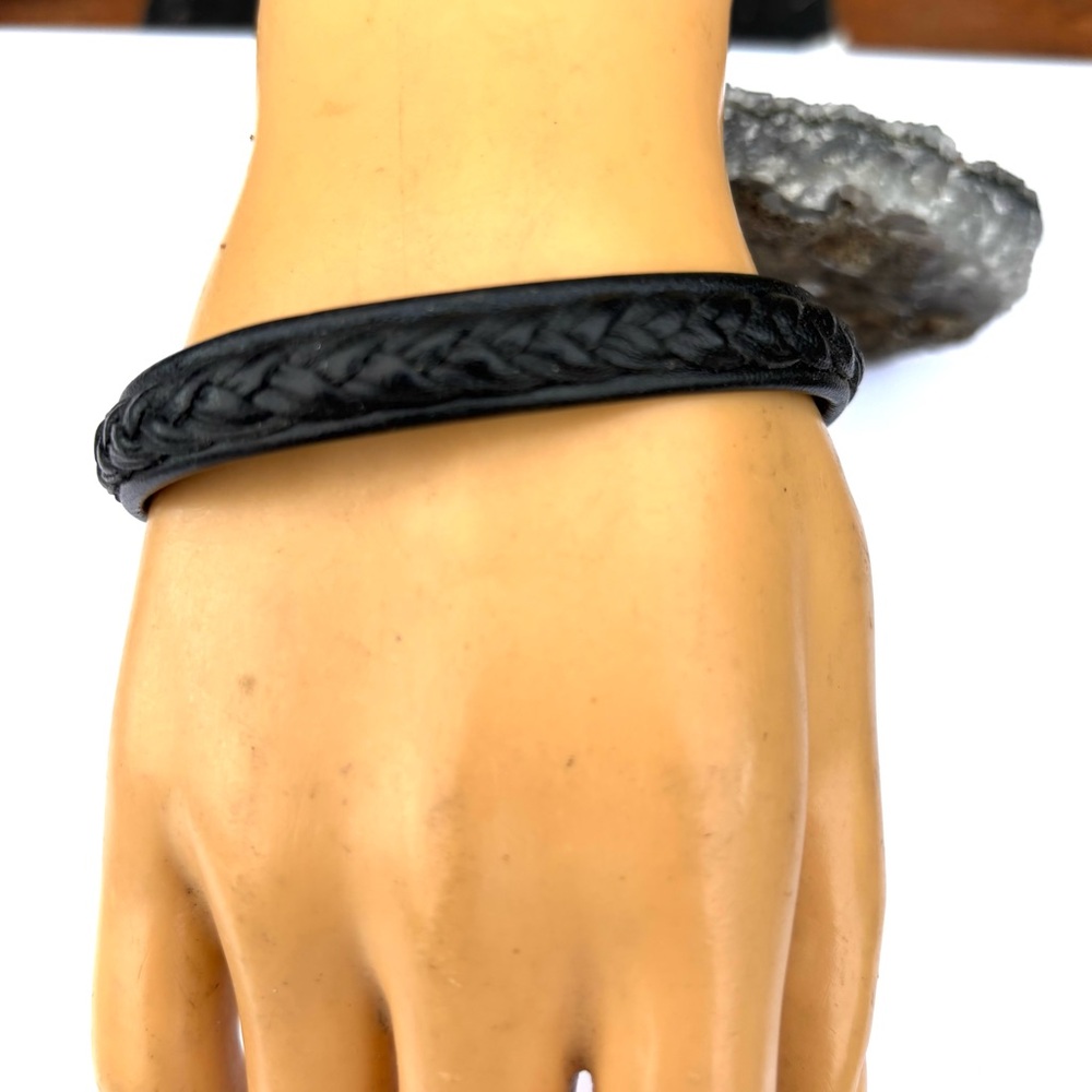 Men's Black Braided Leather Cuff Bracelet